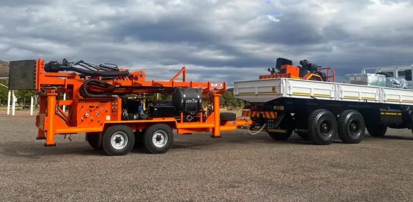 TT300 is a Trailer Drill that lasts in Africa's hardest regions with on-board mud pump and DTH capable upto 350m