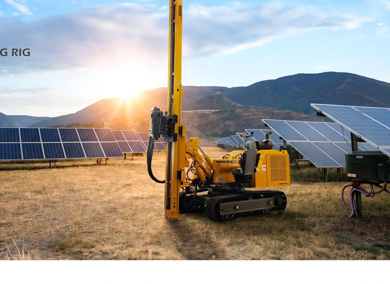 JCS500 compact crawler solar piling rig for solar PV foundations.
