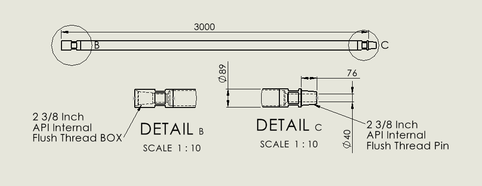 Drill Rod 3M 89mm Sch40 2 3/8 inch API IF